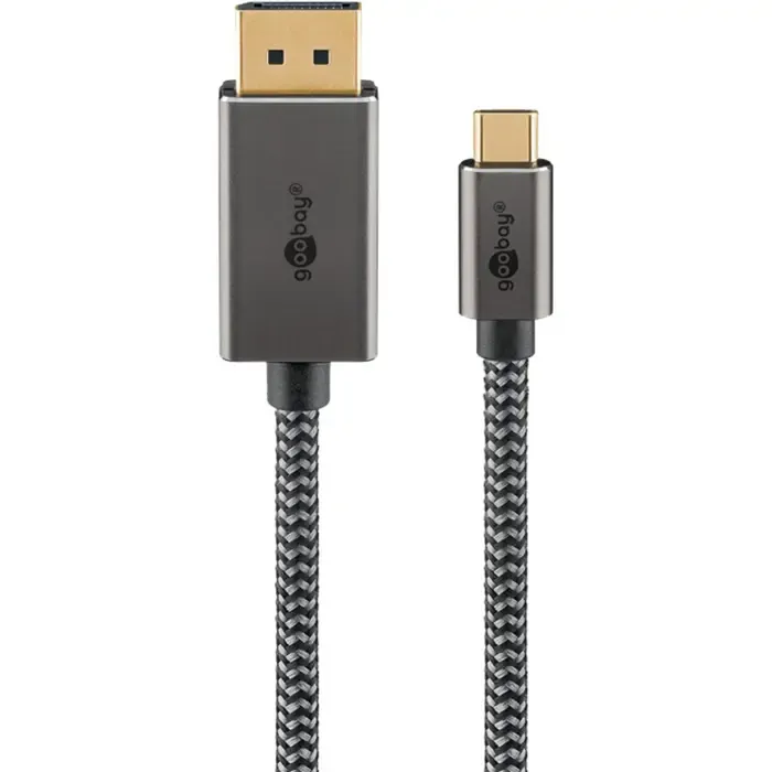 goobay usb adapter cable, usb-c plug > displayport plug, 4k 60hz (black/silver, 1 meter, textile cable) - slika 1