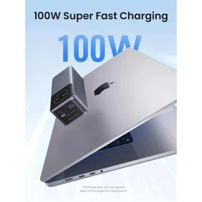 ugreen nexode prijenosni punjač (powerbank) 12000mah, 100w brzo punjenje, 1×usb-a/2×usb-c, pd3.0/qc3.0, sivi - slika 3
