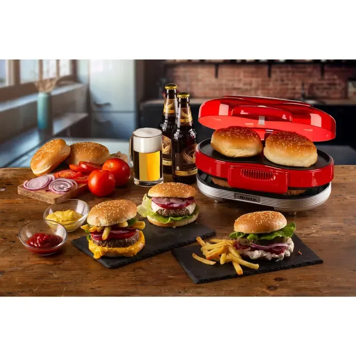 ariete hamburger grill party time, electric grill plate (red/white, 1,200 watt, 50's style) - slika 4