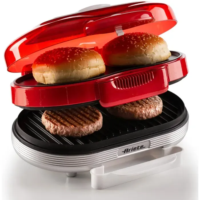 ariete hamburger grill party time, electric grill plate (red/white, 1,200 watt, 50's style) - slika 2