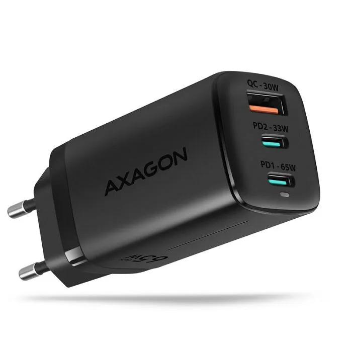 axagon acu-dpq65 charger, 2x usb-c, 1x usb-a, pd3.0/qc4+/pps, 65w - black acu-dpq65 - slika 1