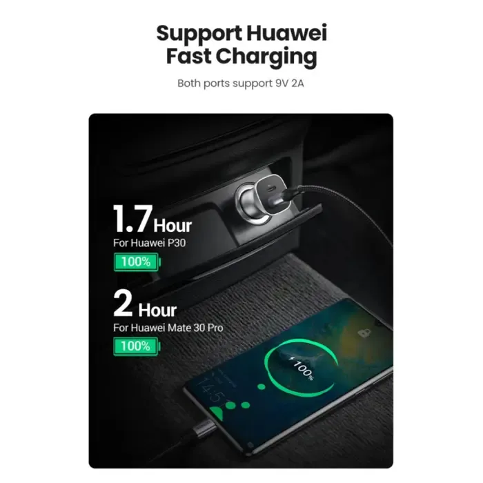 ugreen auto punjač, 30w, usb-c pd+usb-a, sivi - slika 5