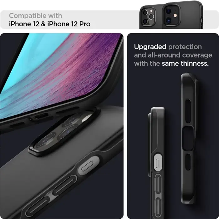 spigen thin fit, zaštitna maska za telefon, crna - iphone 12/pro - slika 4