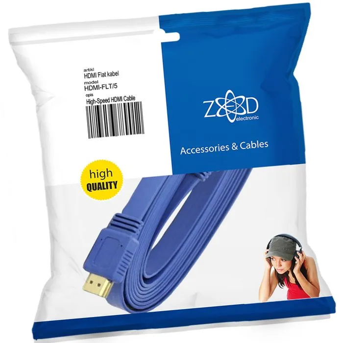 zed electronic hdmi kabel, plosnati, 5.0 met, ver. 2.0, 3d, ethernet - hdmi-flt/5 - slika 2