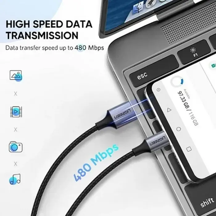 ugreen usb-c (m) na usb 2.0 a (m) pleteni kabel, 1m - slika 4
