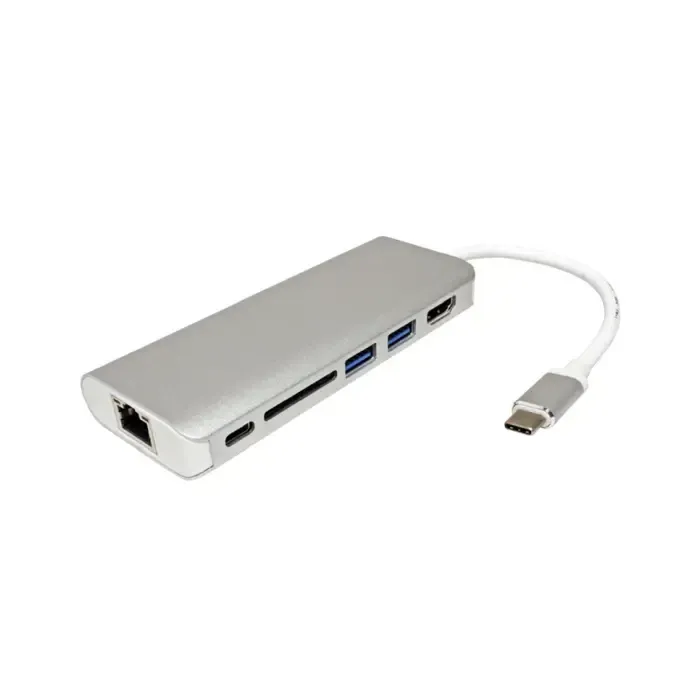 roline usb-c docking station, 4k hdmi, 2×usb 3.0/3.2 gen 1, 1×sd/tf čitač kartica, 1×usb-c power, 1×g-lan - slika 3