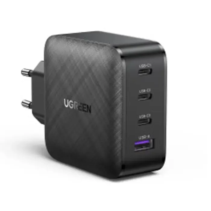 ugreen zidni punjač 65w, 1xusb-a, 3xusb-c, gan ii tech, qc4.0+, pd3.0, crni - slika 1