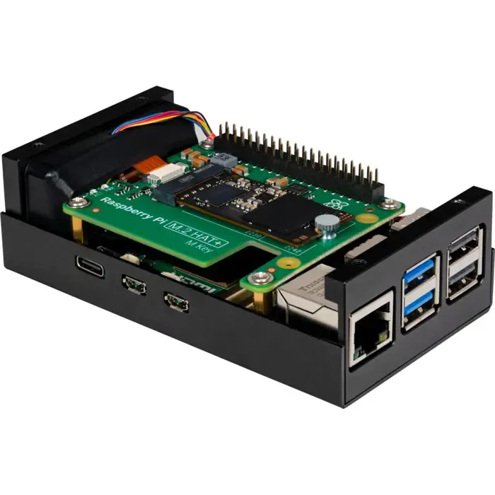 joy-it aluminum housing for raspberry pi 5 m2-hat (black, incl. active cooler) - slika 3
