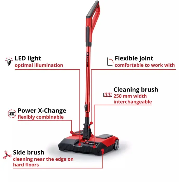 einhell cordless broom te-fs 18 li-solo, upright vacuum cleaner red/black, without battery and charger - slika 3