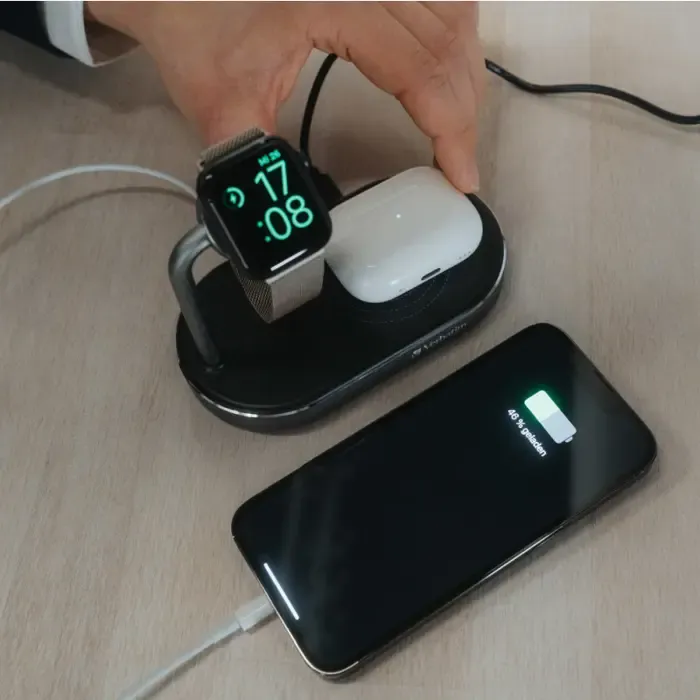verbatim wcs-02 3 u 1 qi mfi wireless + apple watch + qc 3.0 punjač - slika 2