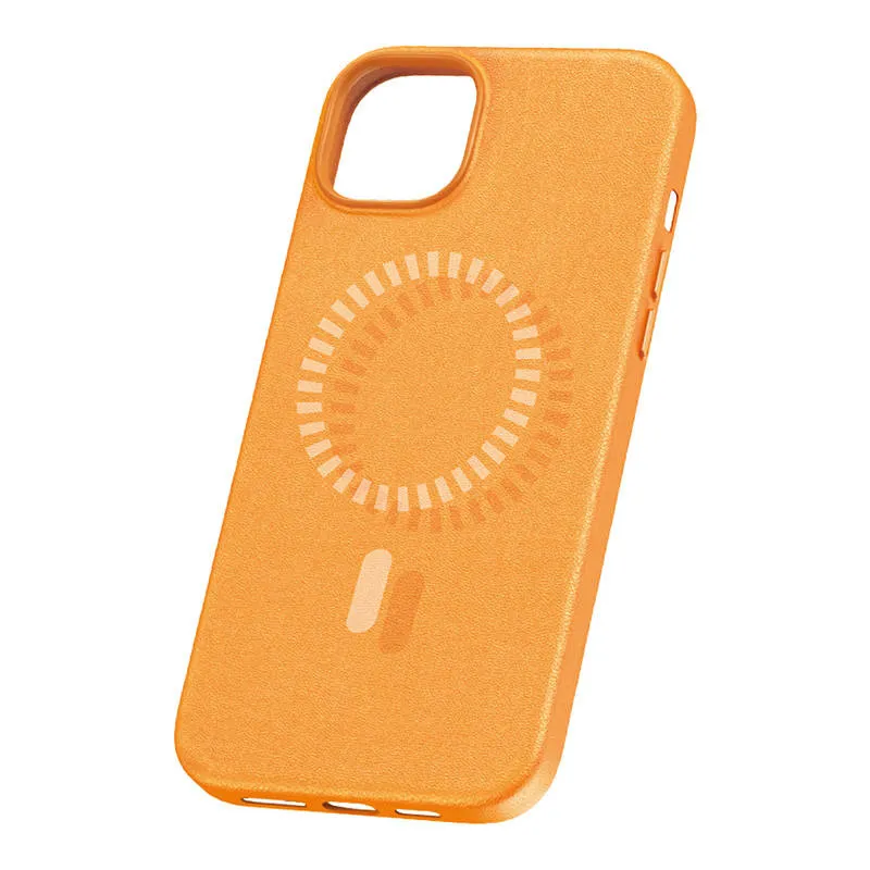 magnetic phone case for iphone 15 plus baseus fauxther series (orange) - slika 2