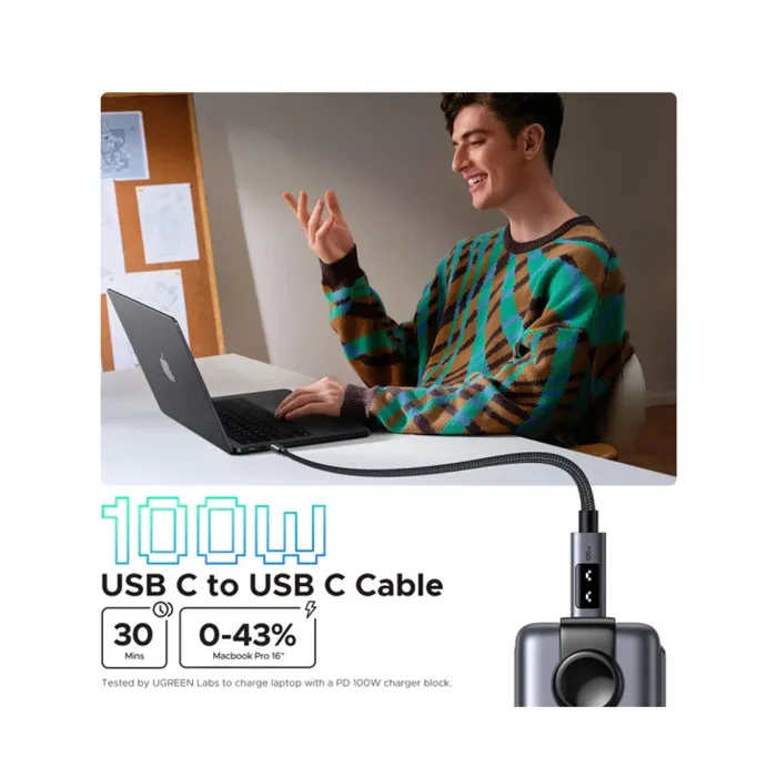 ugreen uno usb-c (m) na usb-c (m), pd 100w, 480 mbps, 2m - slika 1