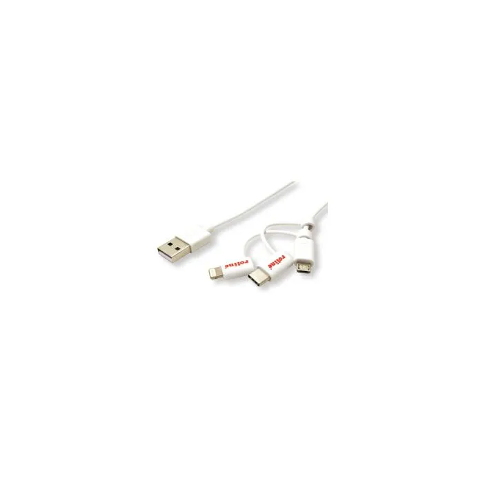 roline usb2.0 kabel za punjenje i prijenos podataka, 8pin + microb + type-c, 1.0m, bijeli - slika 1