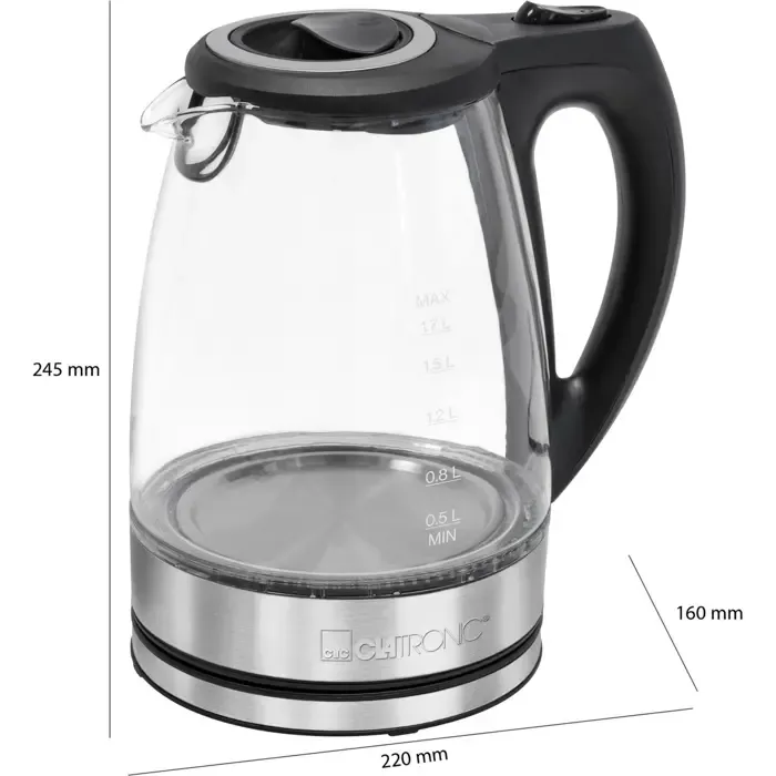 clatronic glass kettle wks 3744 g (black/silver, 2,200 watts, 1.7 liters) - slika 3