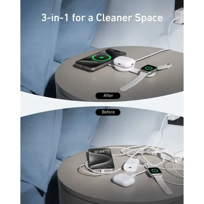 anker maggo wireless foldable charging pad 3-in-1, white - slika 2