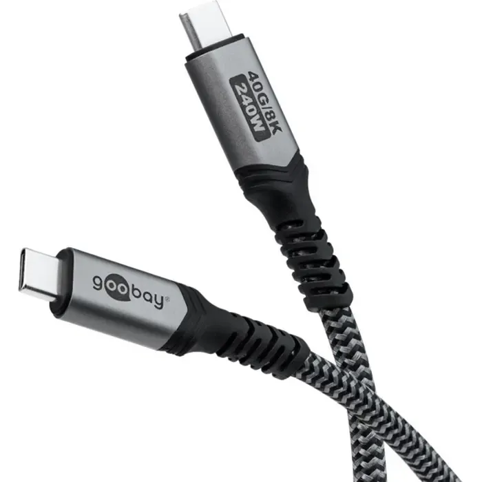 goobay usb4 gen 3x2 cable, usb-c plug > usb-c plug, 40gbit/s (black/gray, 0.5 meter, pd, charging with up to 240 watts) - slika 3