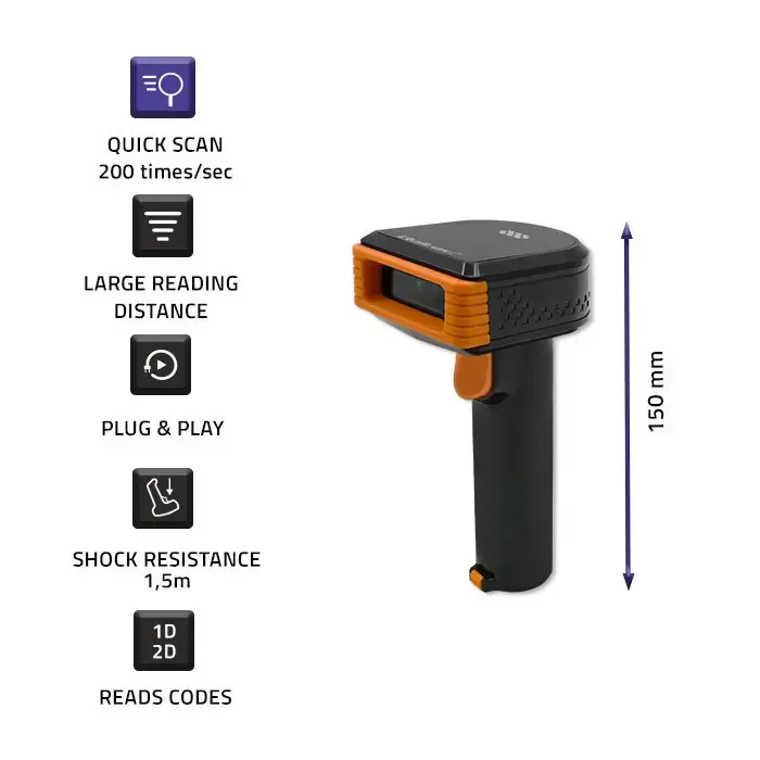 qoltec wireless 1d barcode reader | 2d |+ docking station - slika 4