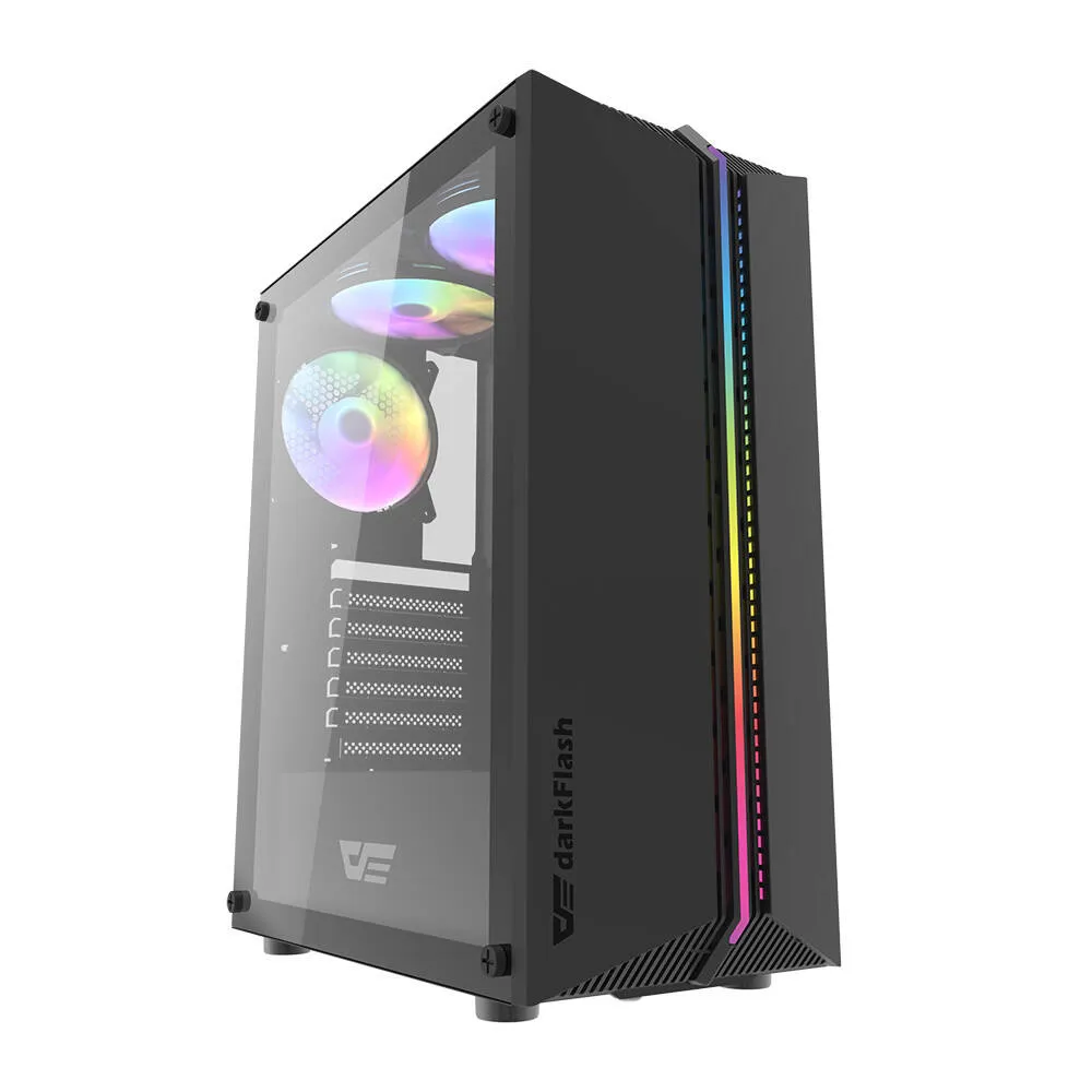 darkflash dk151 led computer case (black) + 3 rgb fans - slika 1