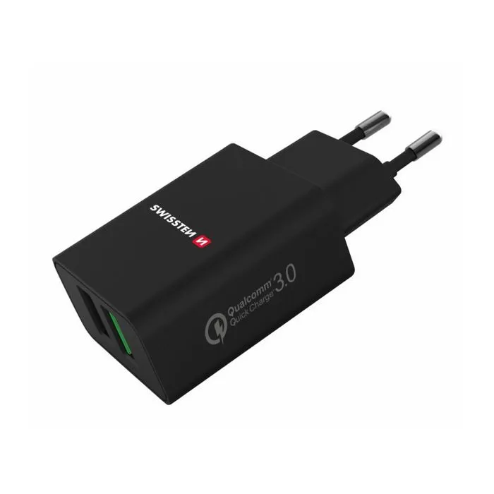 swissten punjač za ac220, 2xusb, qualcomm 3.0, brzi, 23w, crni eol - slika 2