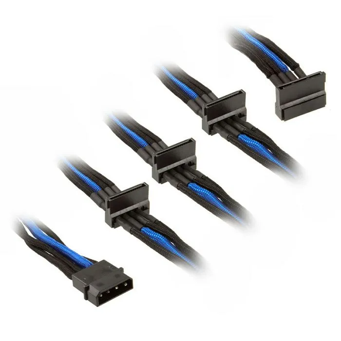 silverstone 4-pol-molex zu 4x sata kabel, 300mm - black/blau sst-pp07-btsba - slika 1