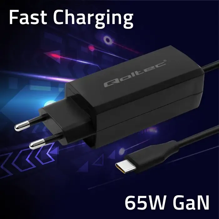 qoltec 52419 65w gan super fast charger| 5-20v | 3-3.25a | usb-c 3.1 - slika 3