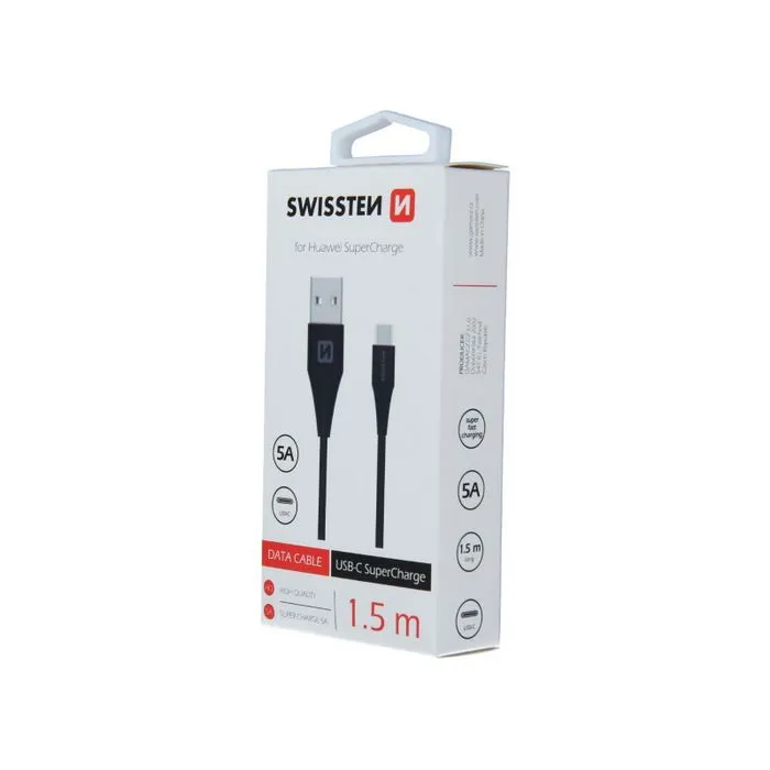 swissten kabel usb/usb-c, 5a, super fast, 1.5m, crni - slika 2