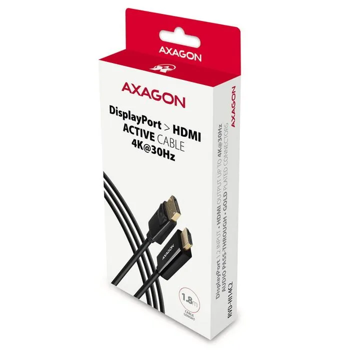 axagon rvd-hi14c2 displayport zu hdmi adapterkabel, 4k/30 hz, 180 cm lang - black rvd-hi14c2 - slika 3