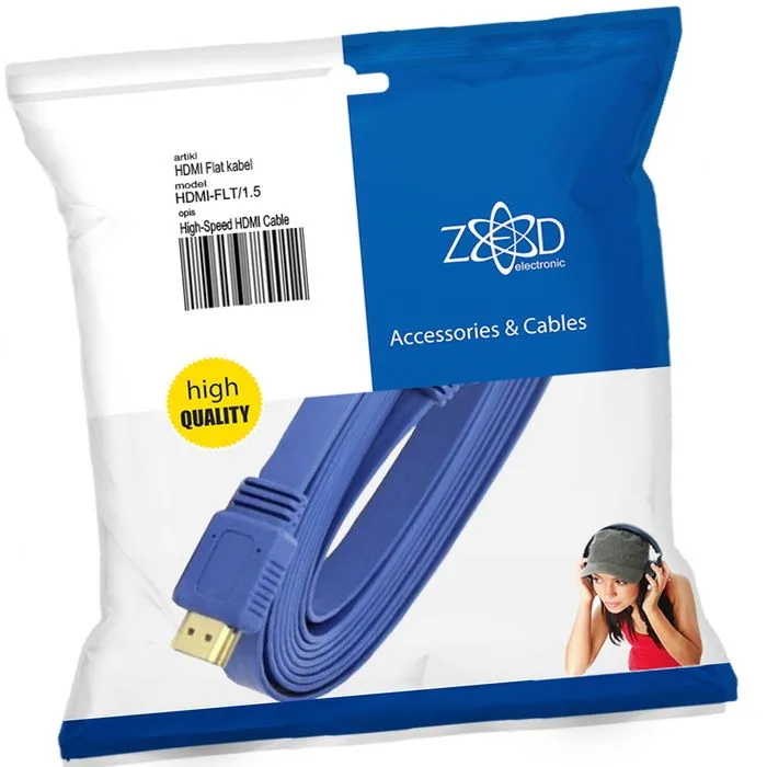 zed electronic hdmi kabel, plosnati, 1.5 met, ver. 2.0, 3d, ethernet - hdmi-flt/1,5 - slika 2