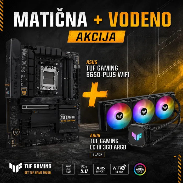 matična asus tuf gaming b650-plus wifi + vodeno asus tuf gaming lc iii 360 argb - slika 1