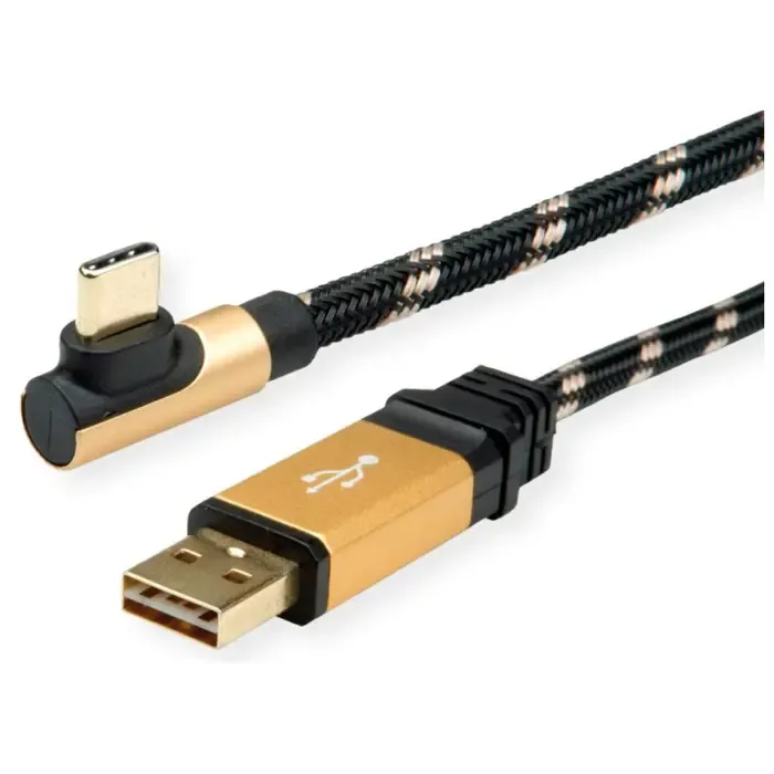 roline gold usb2.0 kabel tip a (m) - usb-c (m) kutni, 0.8m, crno/zlatni - slika 3