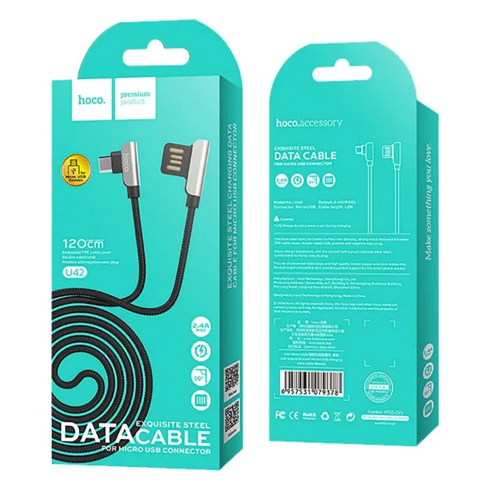 hoco. usb kabel za smartphone, micro usb, 1.2 met., 2.4 a, crna - u42 exquisite steel, micro usb, bk - slika 2