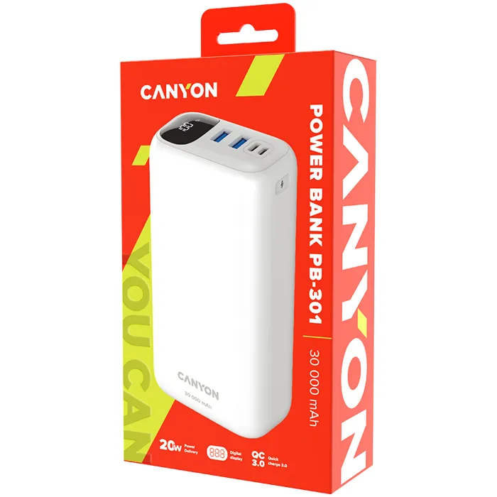 canyon pb - 301, power bank 30000mah li-poly battery, input micro: dc5v/2a, 9v/2a input type c pd ： dc5v/3a, 9v/2a， output type c pd:5v/3a,9v/2.2a,12v/1.5aoutput usb a1+usba 2 : 5v3a,5v/4.5a,4.5v/5a, - slika 4