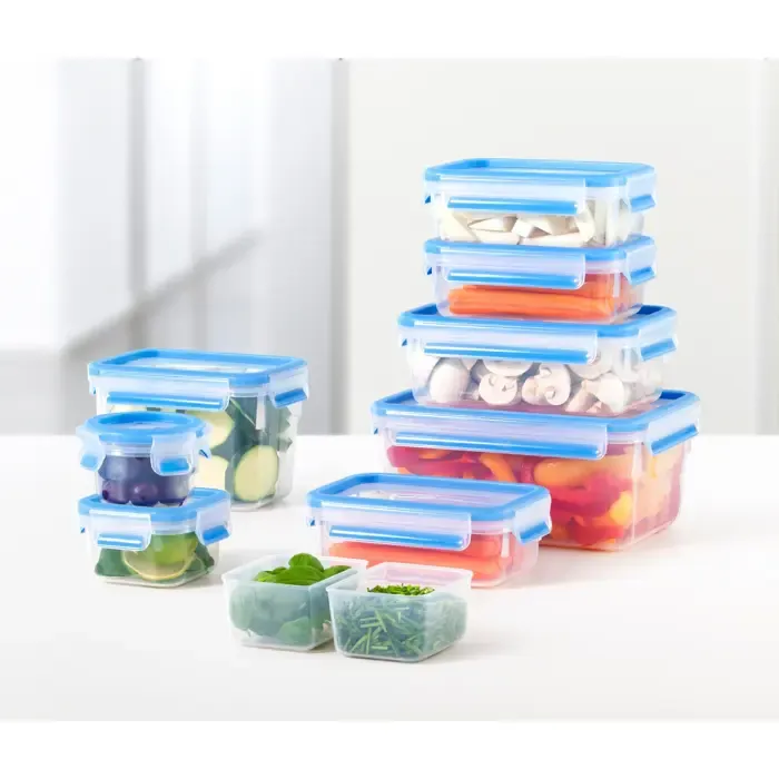 emsa clip & close food storage container set, 5 pieces (transparent/blue, 4 rectangular, 1 round container + 5 lids) - slika 4