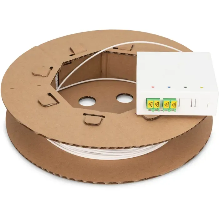 digitus fttx drop cable installation kit, pre-assembled, 4-fiber, lc/apc connector (white, 70 meters, integrated splice cassette 4 ports) - slika 3