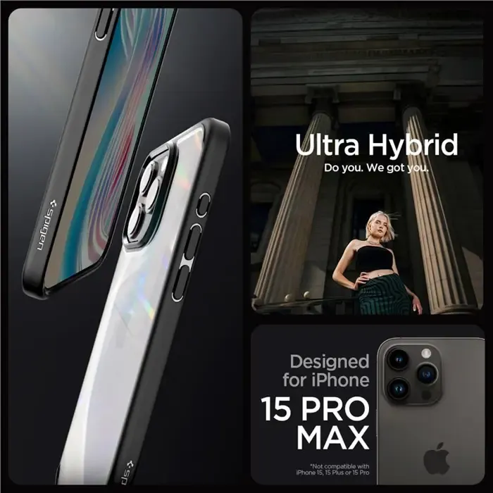 spigen crystal hybrid, matte black - iphone 15 pro max (acs06449) - slika 4