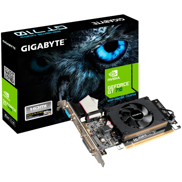 gigabyte video card nvidia geforce gt 710 2gl (2gb ddr3/64bit, pci-e 2.0, recommended psu 300w, hdmi+dvi low profile bracket x1, d-sub low profile bracket x1, dual-link dvi-d x1 /hdmi x1/d-sub x1, low - slika 1