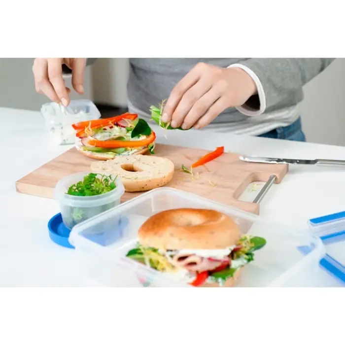 emsa clip & close food storage container set, 5 pieces (transparent/blue, 4 rectangular, 1 round container + 5 lids) - slika 5