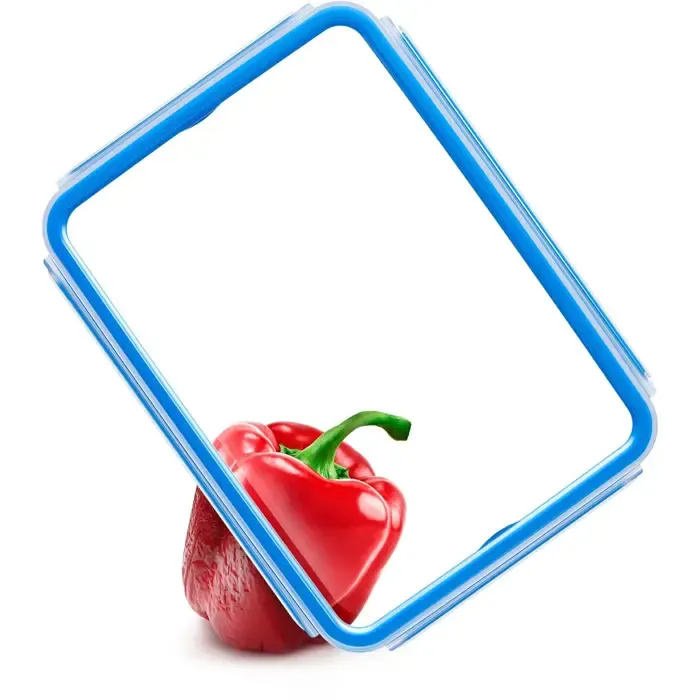 emsa clip & close food storage container set, 3-piece (transparent/blue, rectangular, 3 containers + 3 lids) - slika 4