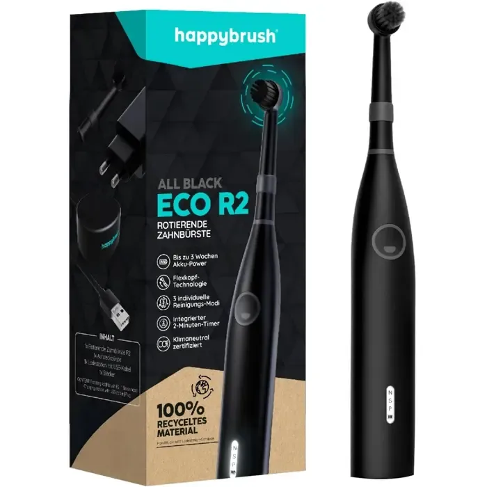 happybrush eco r2 allblack + 3 refills, electric toothbrush (black) - slika 1