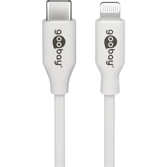 goobay usb 2.0 adapter cable, usb-c plug > lightning plug (white, 1 meter, pd, charging with up to 87 watts) - slika 1
