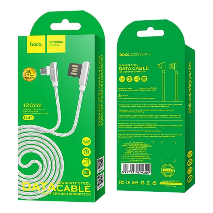 hoco. usb kabel za smartphone, micro usb, 1.2 met., 2.4 a, bijela - u42 exquisite steel, micro usb, wh - slika 2