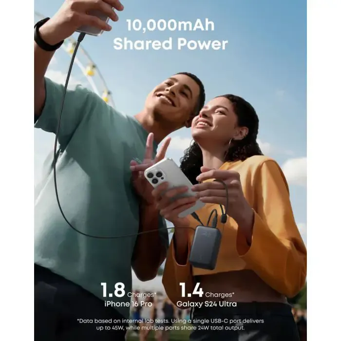 anker nano power bank 10000 mah, 45w z vgrajenim usb-c kablom, črn - slika 5