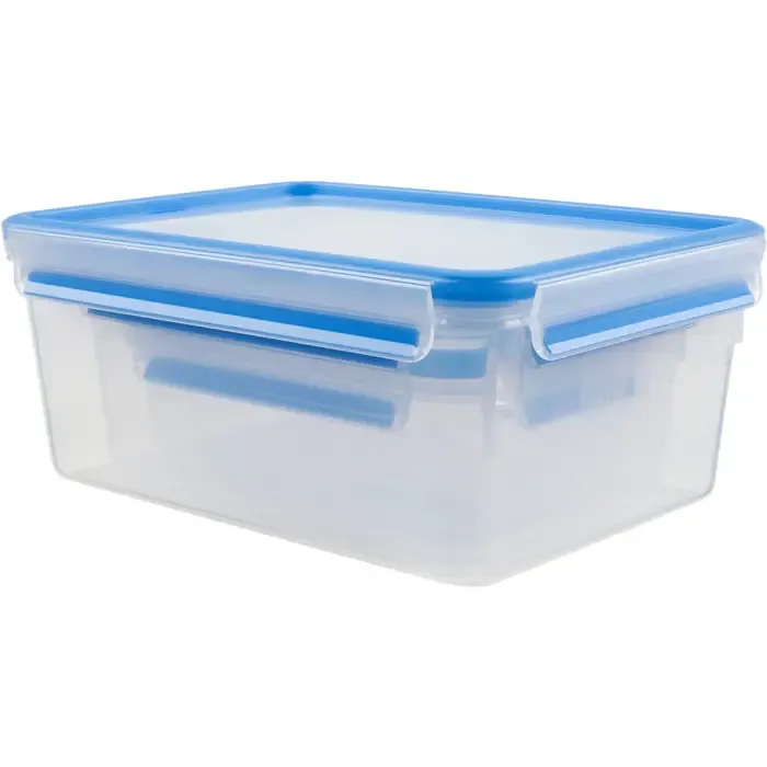 emsa clip & close food storage container set, 3-piece (transparent/blue, rectangular, 3 containers + 3 lids) - slika 2
