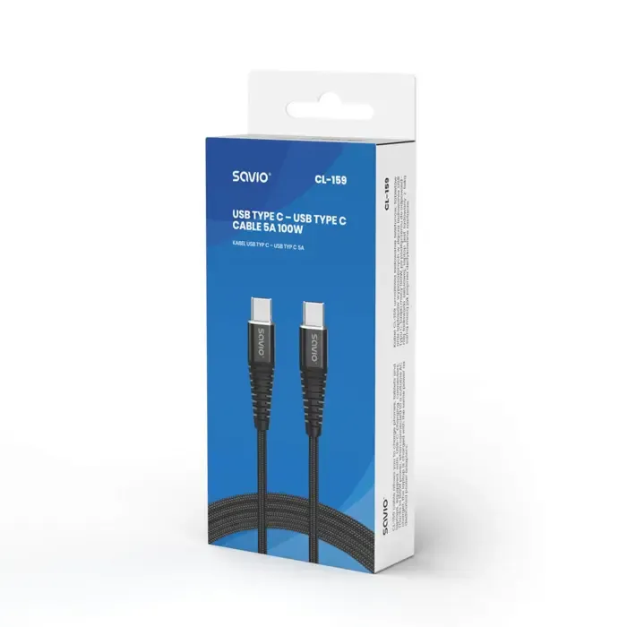 savio cl-159 usb cable 1 m usb 2.0 usb c - usb c black - slika 2