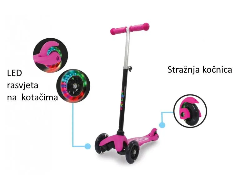 jamara romobil za djecu, 3 kotača, svjetla na kotačima, rozi - 21010022 - slika 1