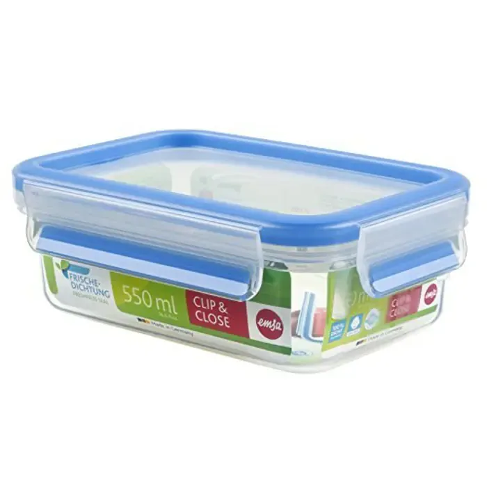 emsa clip & close plastic box (transparent / blue, 0.55 liter, classical format) - slika 1