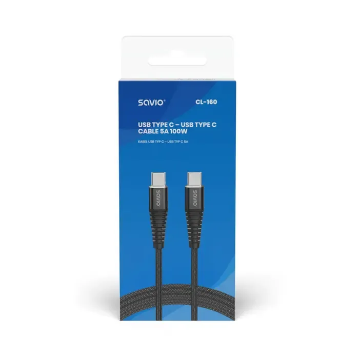 savio cl-160 usb cable 2 m usb 2.0 usb c - usb c black - slika 3