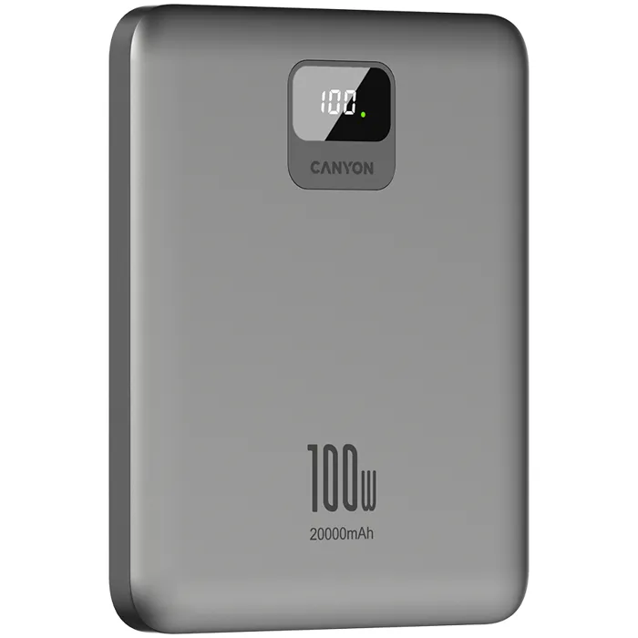 canyon power bank pb-2008 led flat 20000 mah pd100w qc3.0 dark grey - slika 5