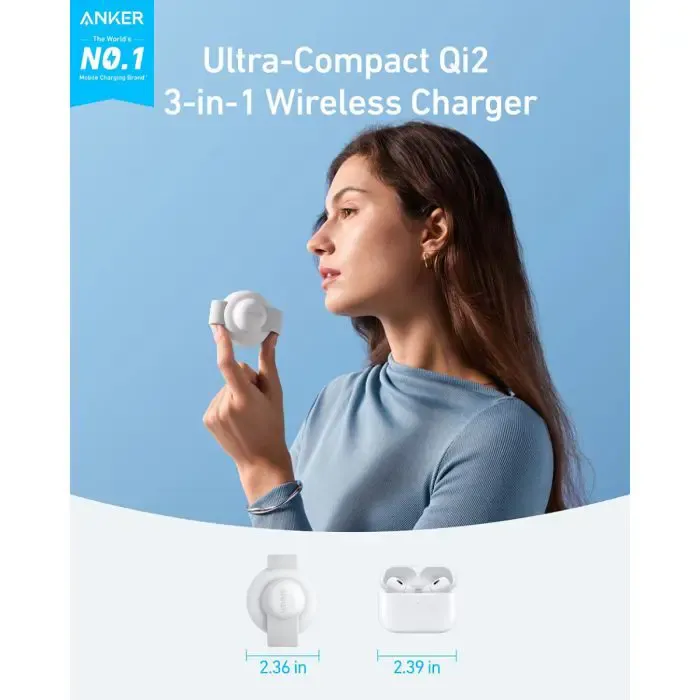 anker maggo wireless foldable charging pad 3-in-1, white - slika 4