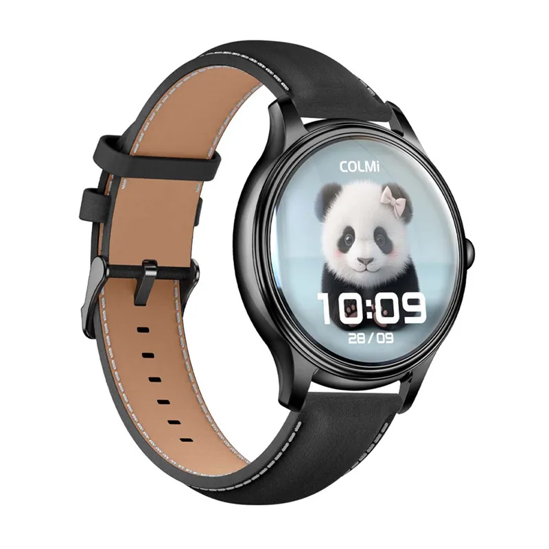 colmi l28 smart watch (black silicone + black leather strap) - slika 2